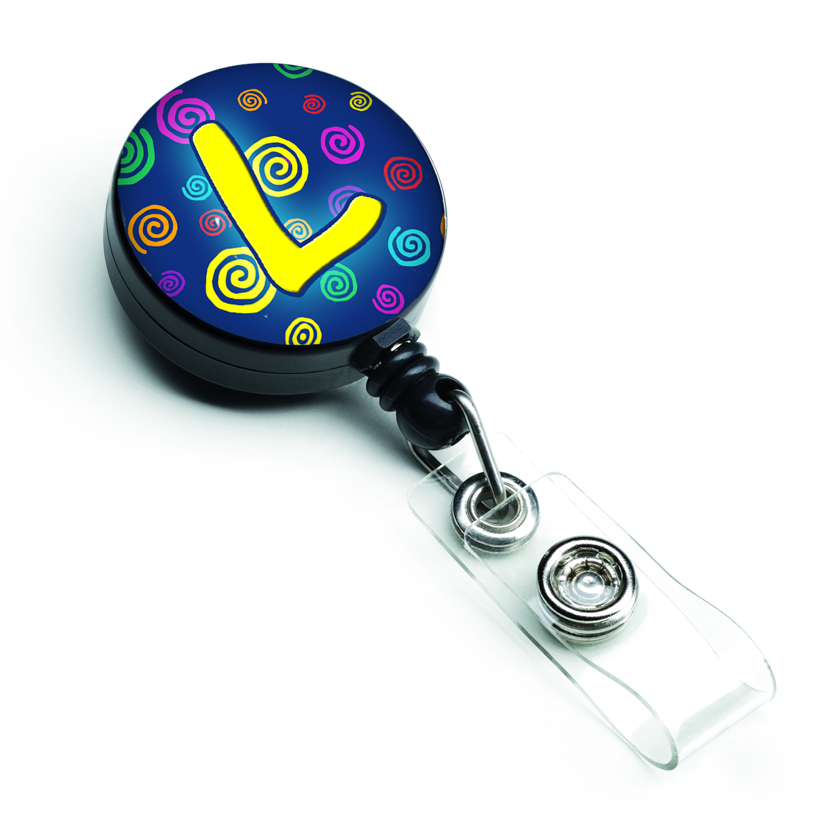 Letter L Initial Monogram Blue Swirls Retractable Badge Reel