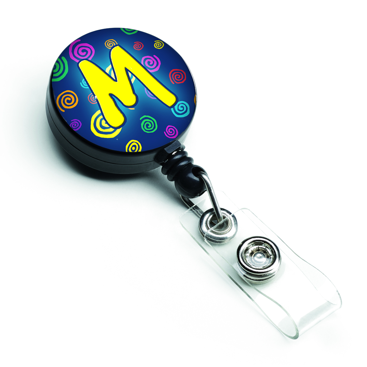 CJ1011-MBR Letter M Initial Monogram Blue Swirls Retractable Badge Reel