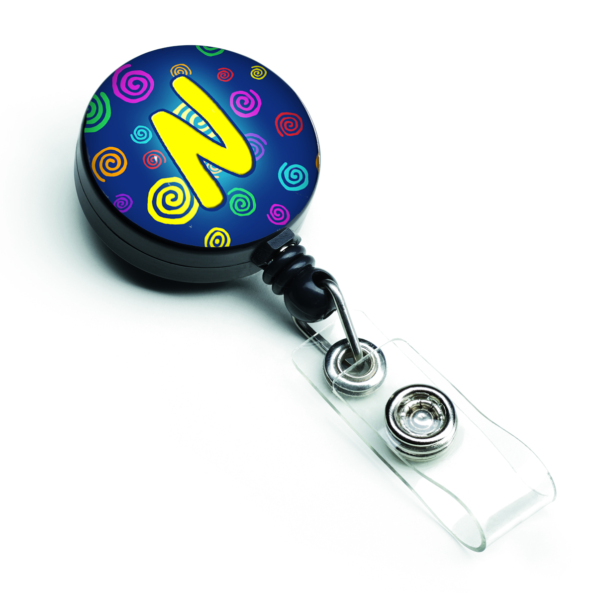 Letter N Initial Monogram Blue Swirls Retractable Badge Reel - Blue