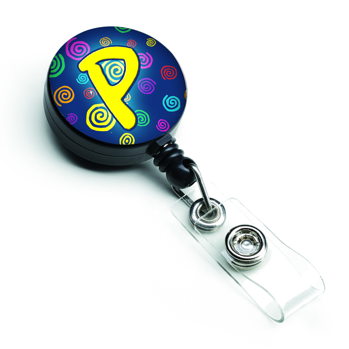CJ1011-PBR Letter P Initial Monogram Blue Swirls Retractable Badge Reel