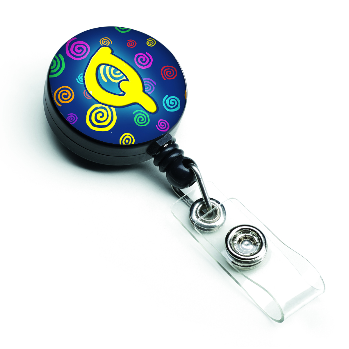 CJ1011-QBR Letter Q Initial Monogram Blue Swirls Retractable Badge Reel