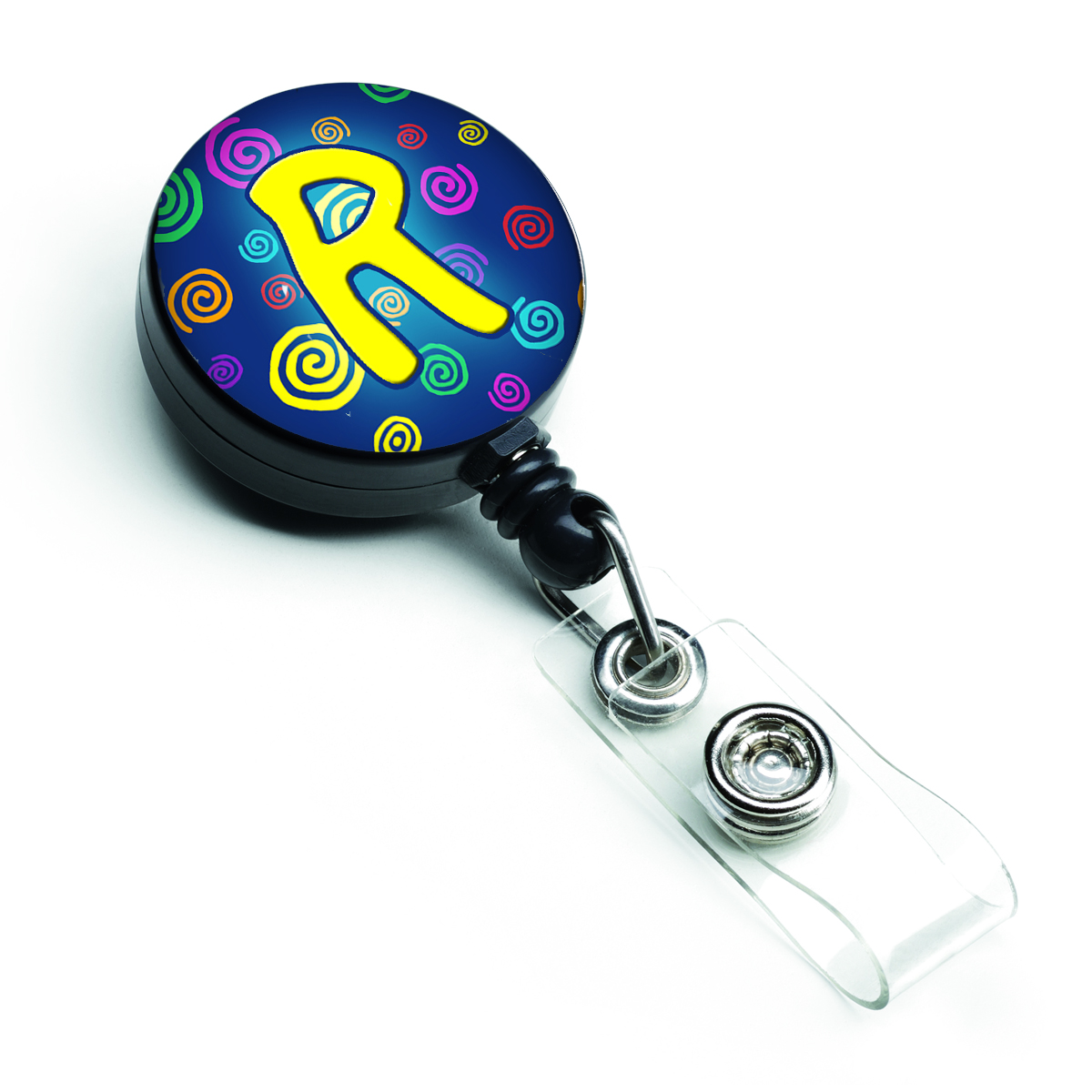 CJ1011-RBR Letter R Initial Monogram Blue Swirls Retractable Badge Reel