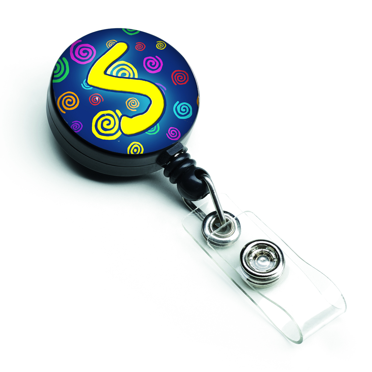 CJ1011-SBR Letter S Initial Monogram Blue Swirls Retractable Badge Reel