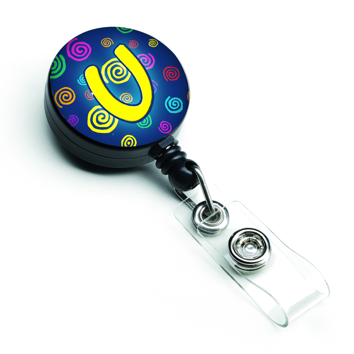 CJ1011-UBR Letter U Initial Monogram Blue Swirls Retractable Badge Reel