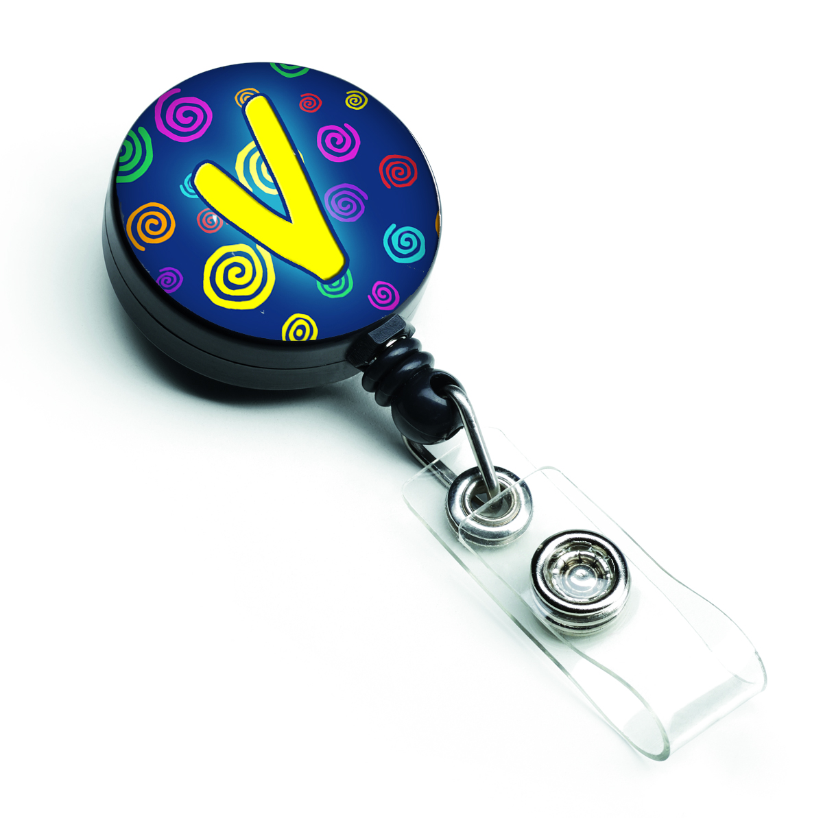 CJ1011-VBR Letter V Initial Monogram Blue Swirls Retractable Badge Reel
