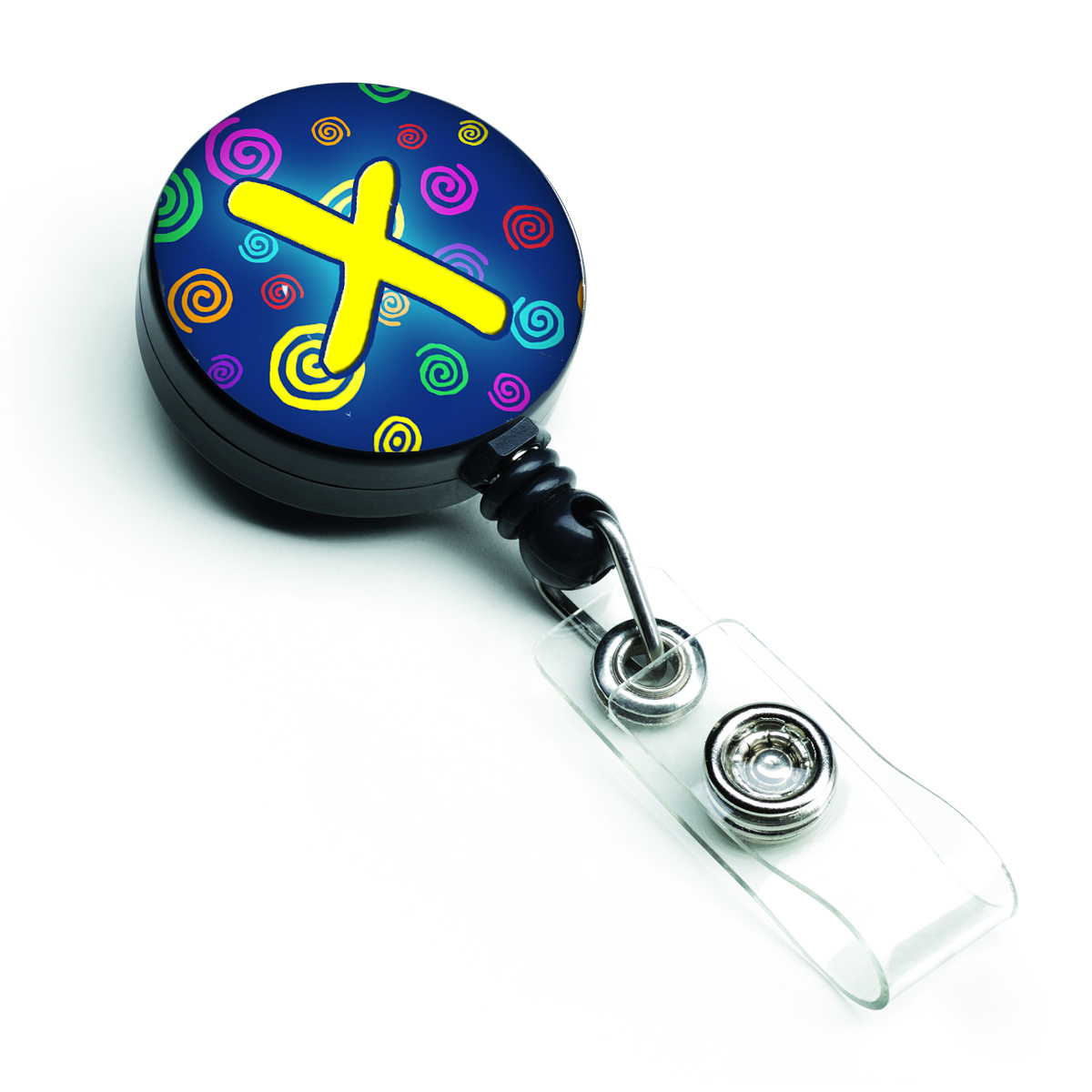 CJ1011-XBR Letter X Initial Monogram Blue Swirls Retractable Badge Reel