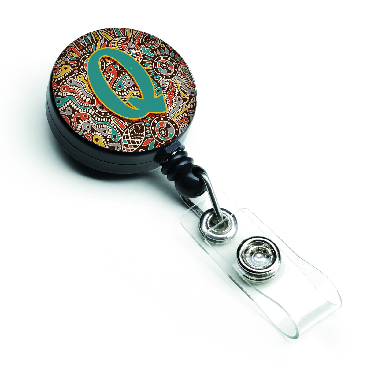 CJ2013-QBR Letter Q Retro Tribal Alphabet Initial Retractable Badge Reel