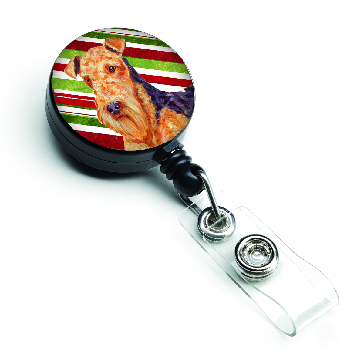 Airedale Candy Cane Holiday Christmas Retractable Badge Reel