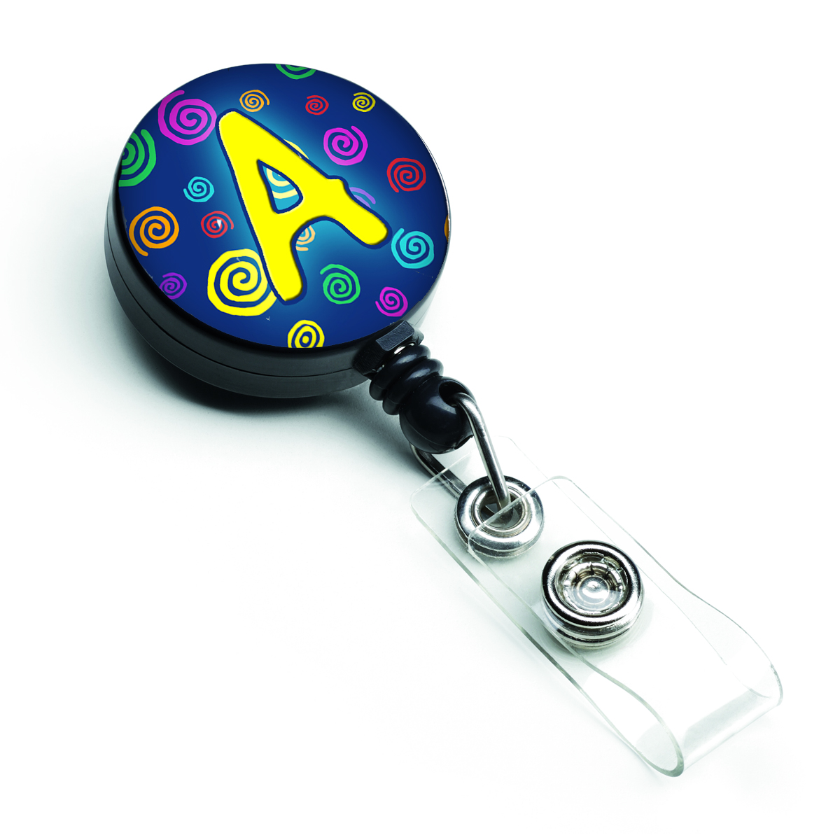 CJ1011-ABR Letter A Monogram Blue Swirls Retractable Badge Reel