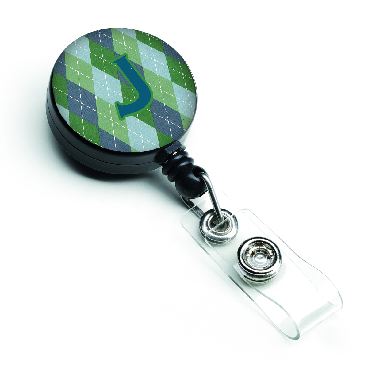CJ1020-JBR Monogram Initial J Blue Argoyle Retractable Badge Reel