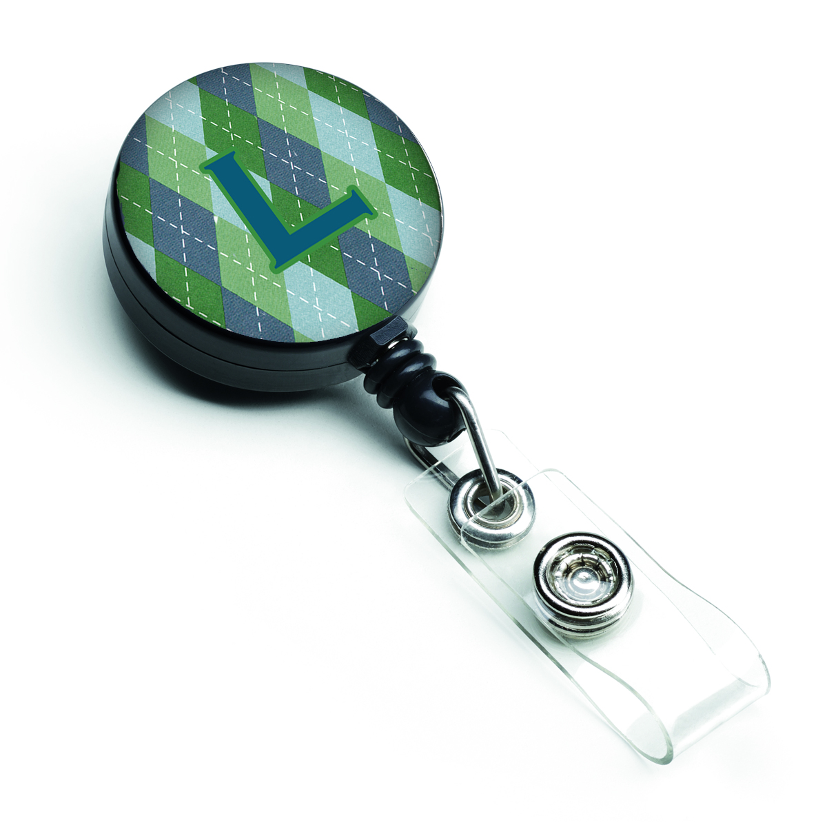 CJ1020-LBR Monogram Initial L Blue Argoyle Retractable Badge Reel