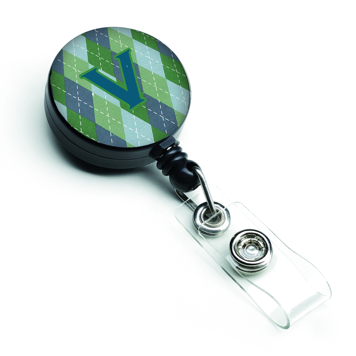 CJ1020-VBR Initial V Monogram Blue Argoyle Retractable Badge Reel