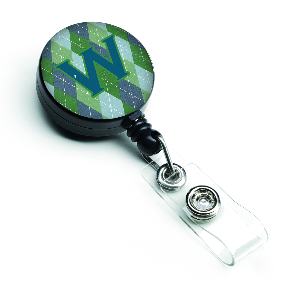 CJ1020-WBR Initial W Monogram Blue Argoyle Retractable Badge Reel