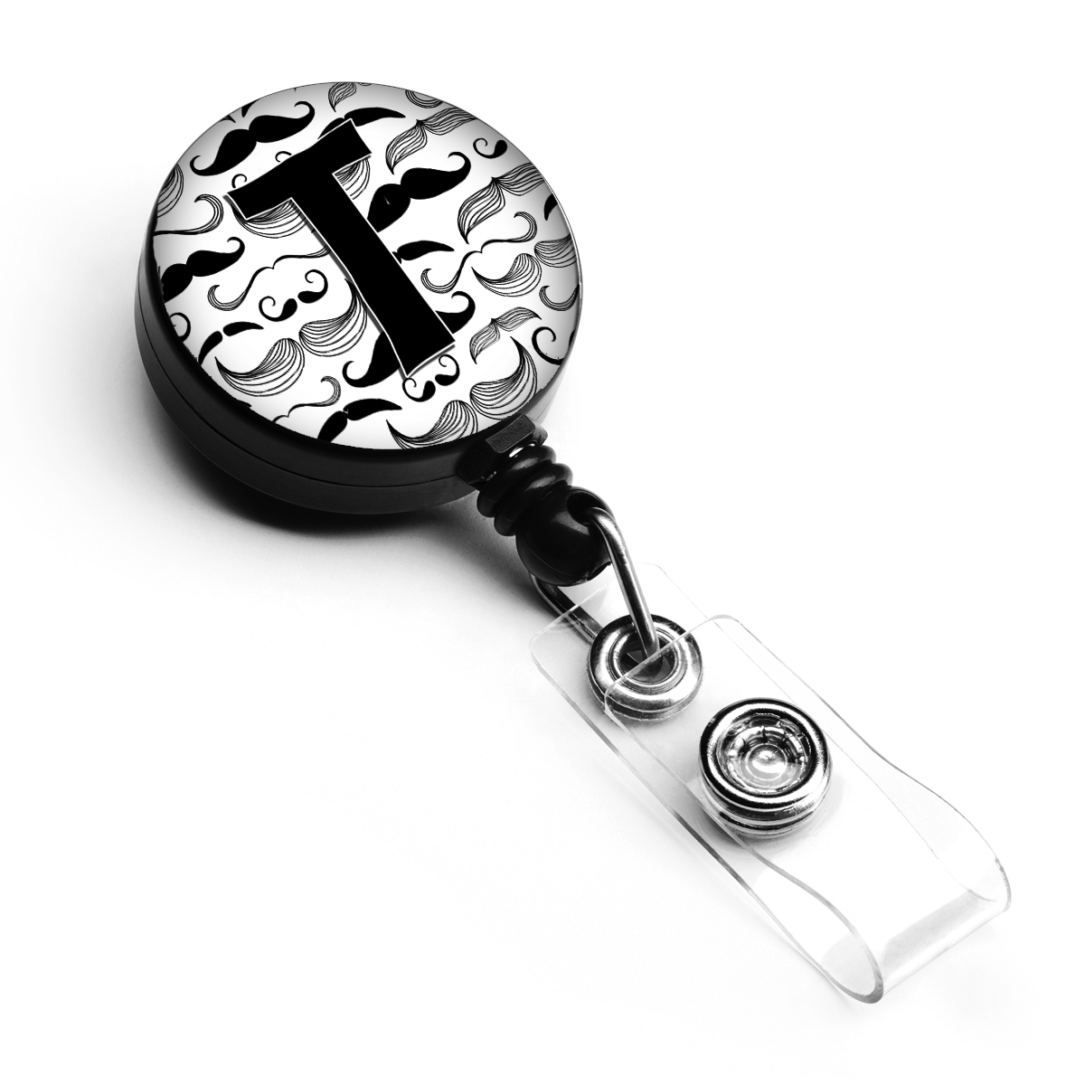 Letter T Moustache Initial Retractable Badge Reel