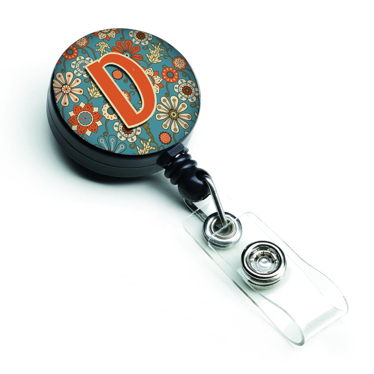 CJ2012-DBR Letter D Flowers Retro Blue Retractable Badge Reel