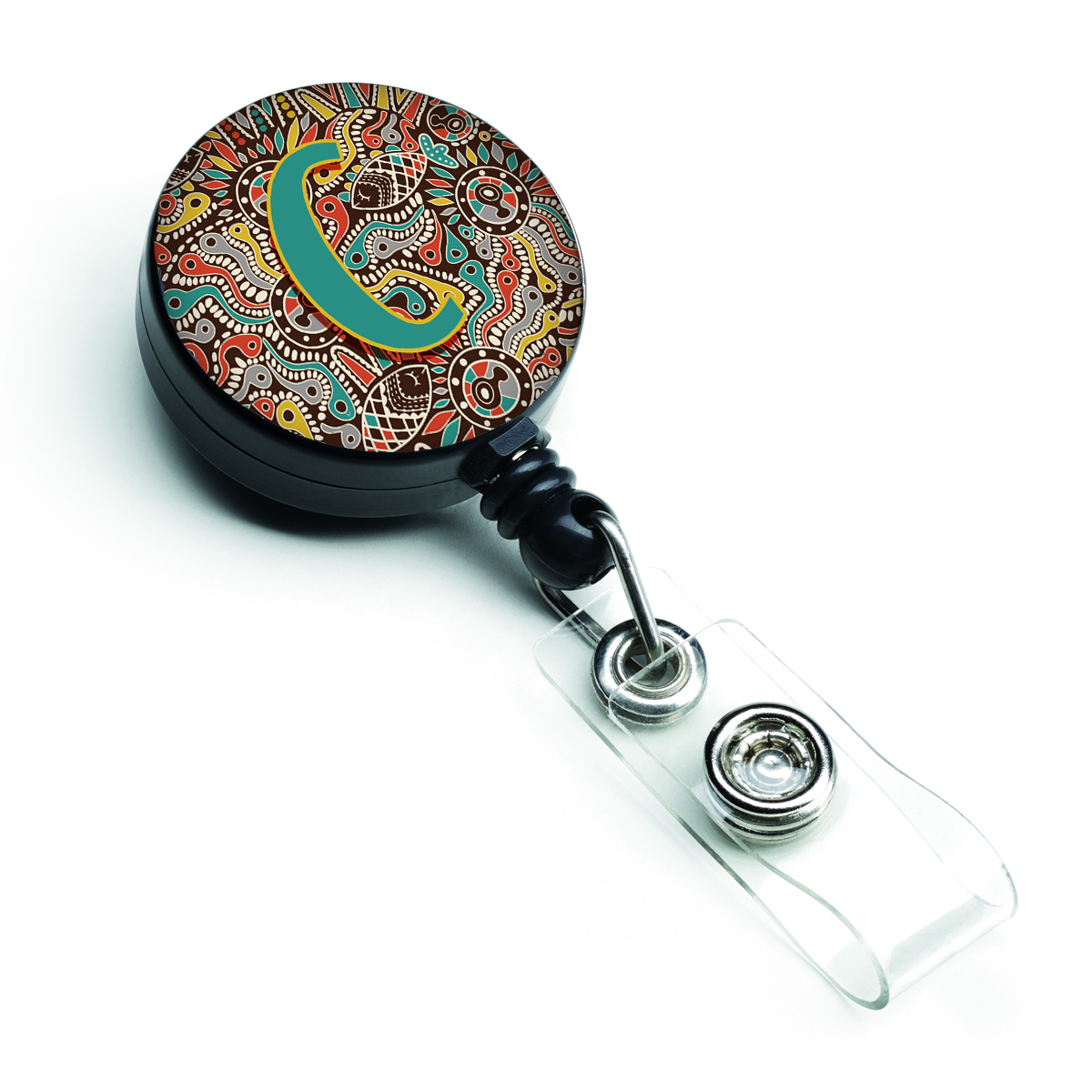 CJ2013-CBR Letter C Retro Tribal Alphabet Initial Retractable Badge Reel