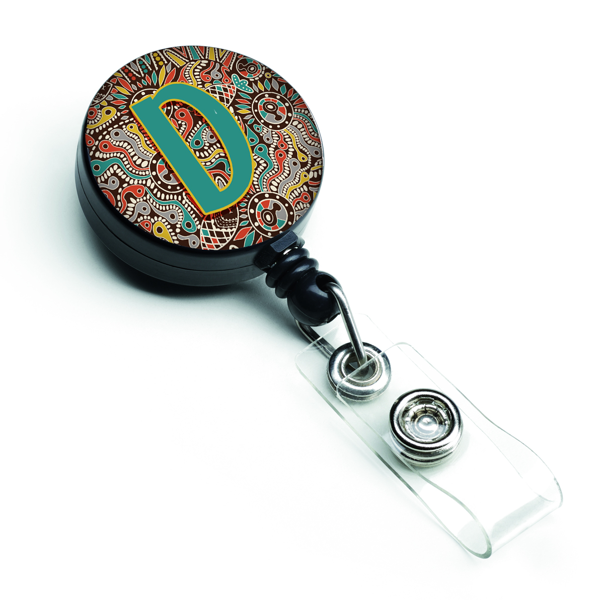 CJ2013-DBR Letter D Retro Tribal Alphabet Initial Retractable Badge Reel
