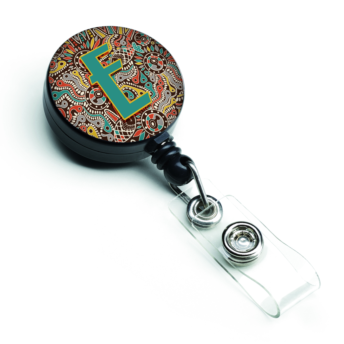 CJ2013-EBR Letter E Retro Tribal Alphabet Initial Retractable Badge Reel