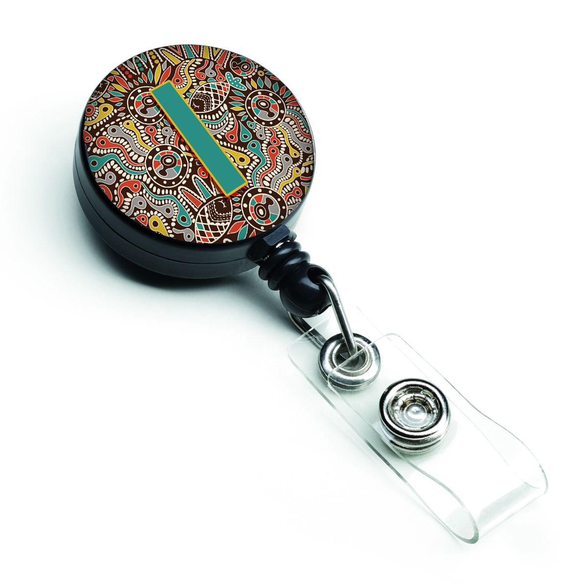 Letter I Retro Tribal Alphabet Initial Retractable Badge Reel