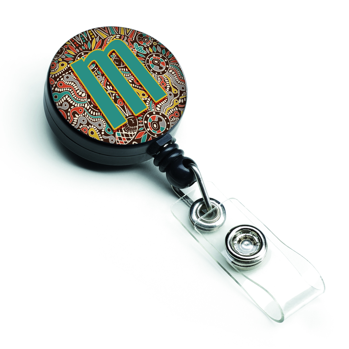 CJ2013-MBR Letter M Retro Tribal Alphabet Initial Retractable Badge Reel
