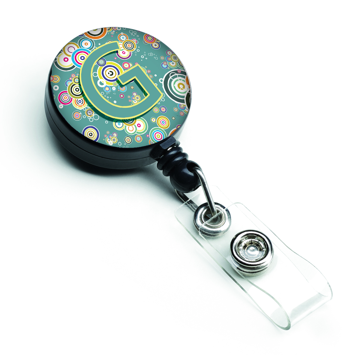 Letter G Circle Circle Teal Initial Alphabet Retractable Badge Reel