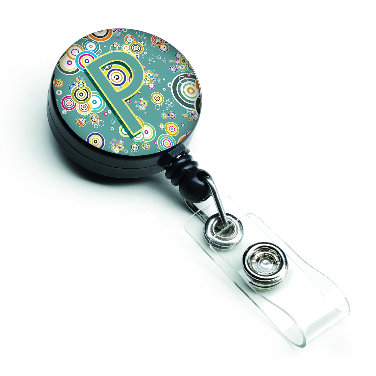 CJ2015-PBR Letter P Circle Circle Teal Initial Alphabet Retractable Badge Reel