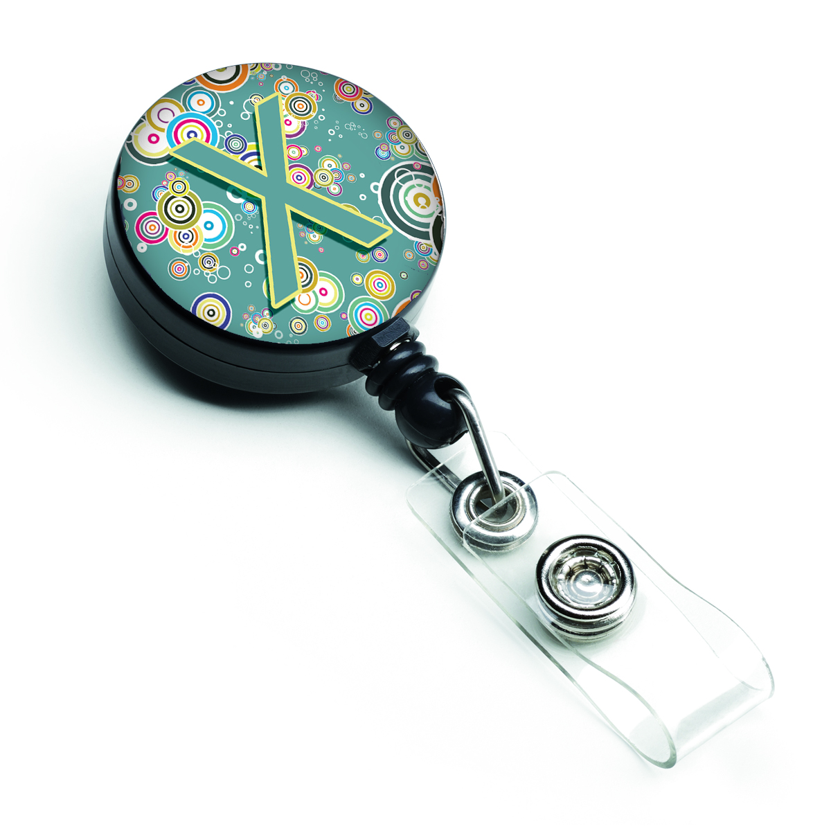 CJ2015-XBR Letter X Circle Circle Teal Initial Alphabet Retractable Badge Reel
