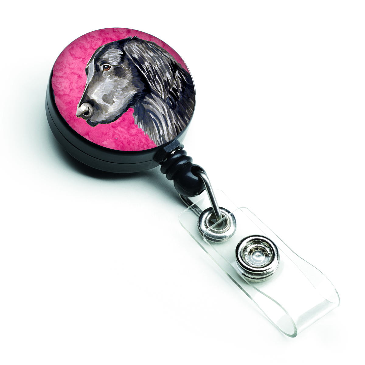 Pink Flat Coated Retriever Retractable Badge Reel - Pink