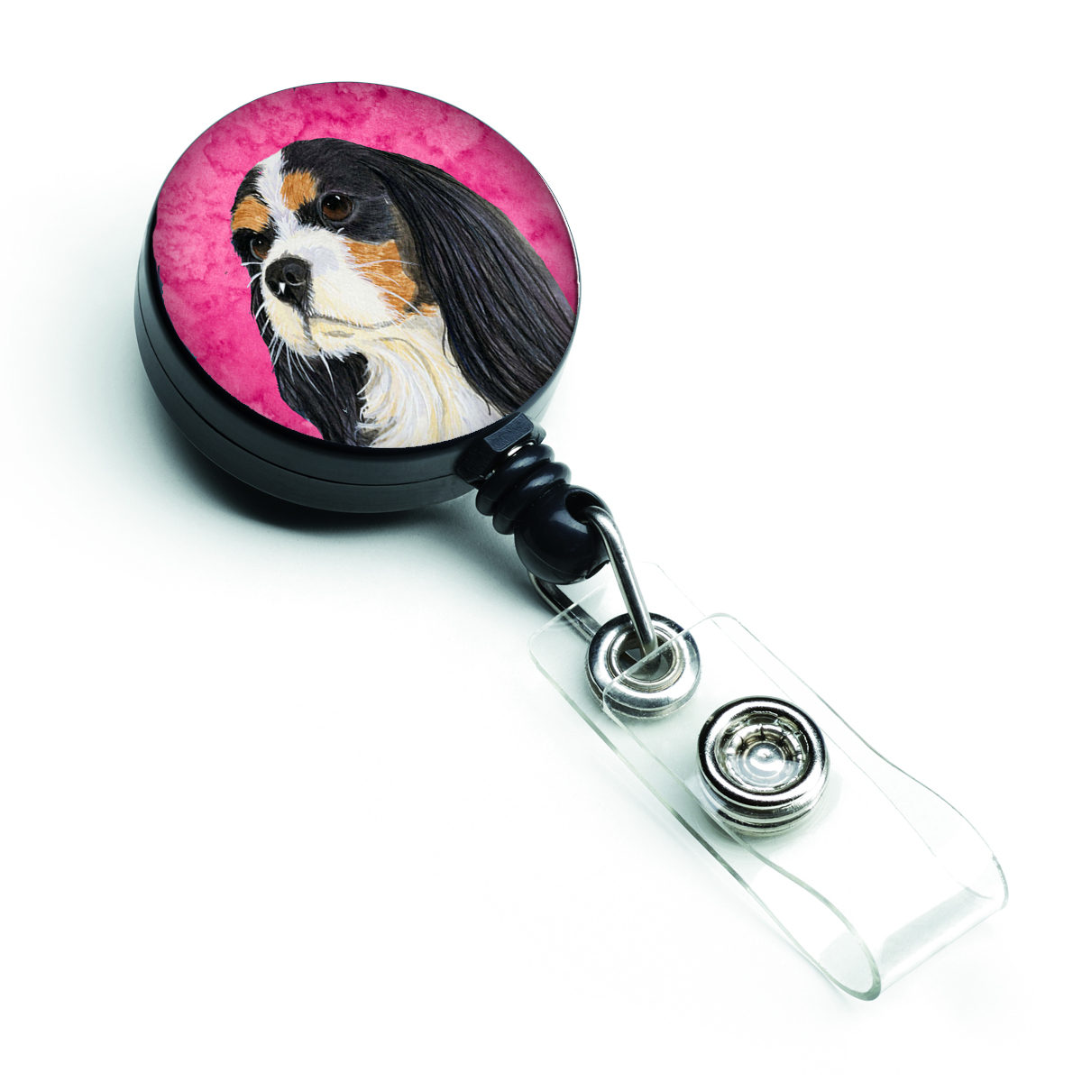 Pink Cavalier Spaniel Retractable Badge Reel - Pink