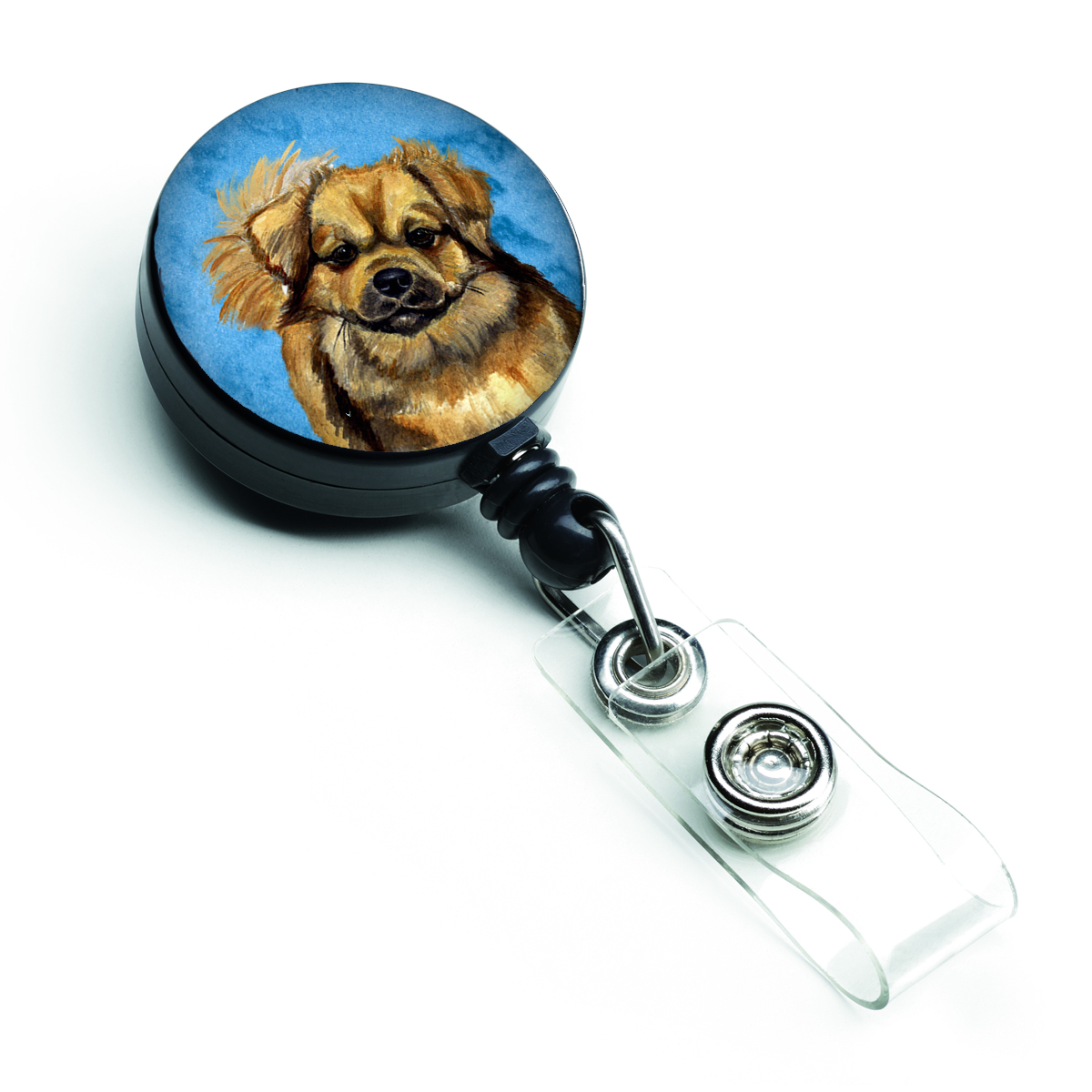 Blue Tibetan Spaniel Retractable Badge Reel - Blue