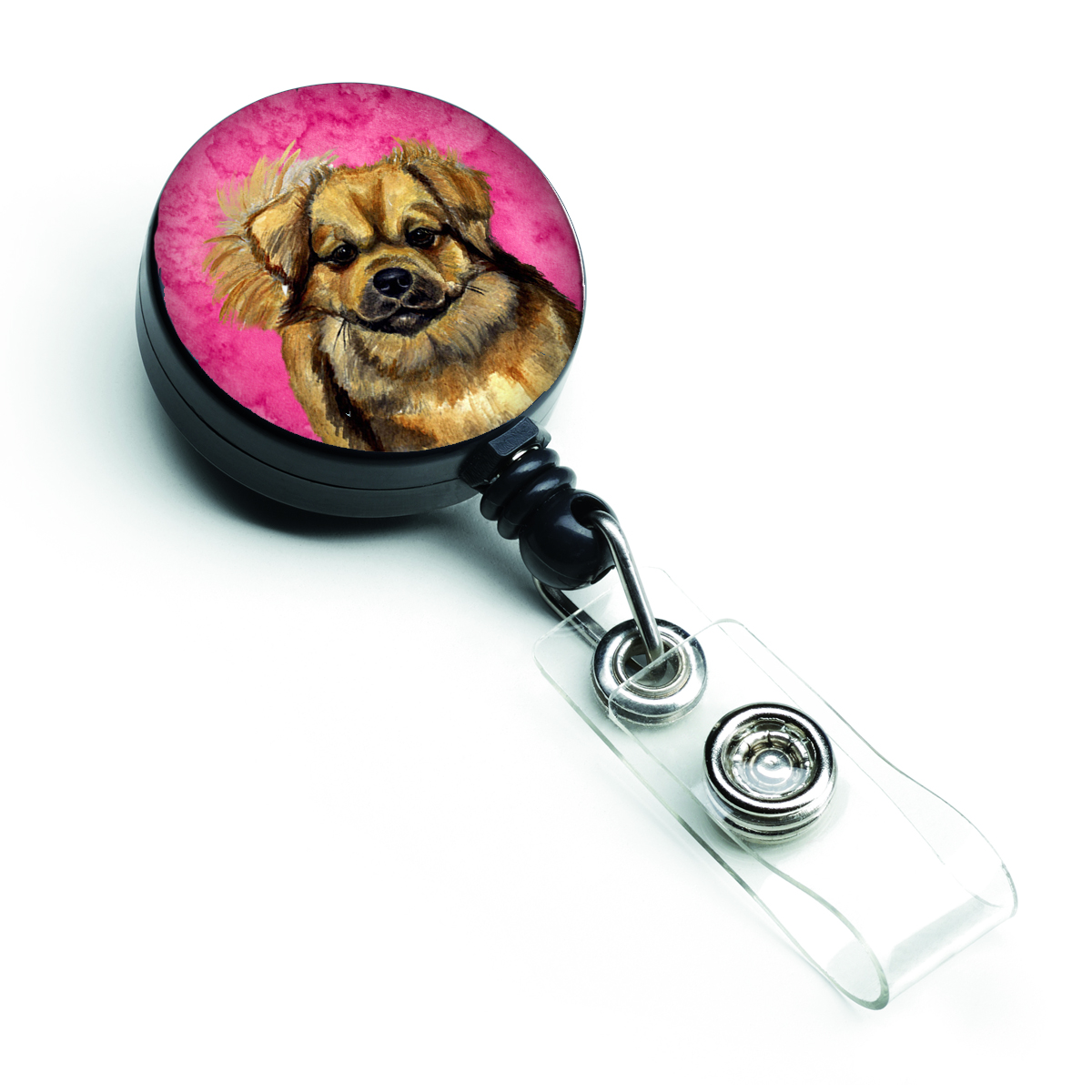 LH9394PKBR Pink Tibetan Spaniel Retractable Badge Reel