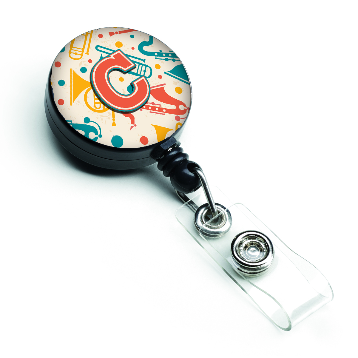 CJ2001-CBR Letter C Retro Teal Orange Musical Instruments Initial Retractable Badge Reel
