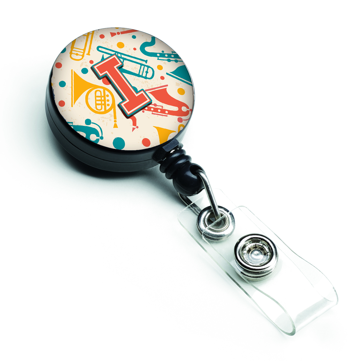 CJ2001-IBR Letter I Retro Teal Orange Musical Instruments Initial Retractable Badge Reel
