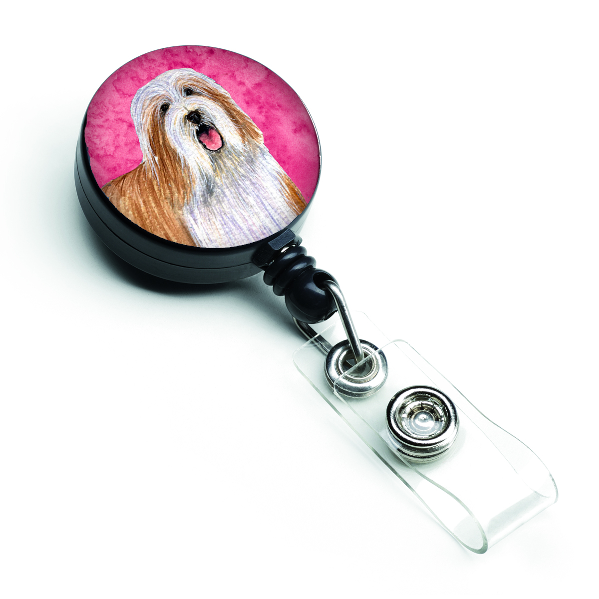 Pink Bearded Collie Retractable Badge Reel - Pink