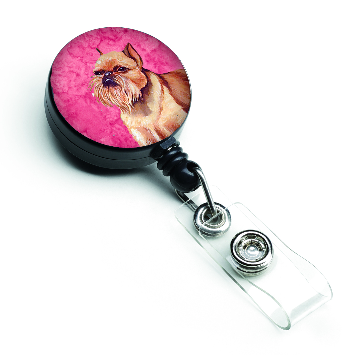 Pink Brussels Griffon Retractable Badge Reel
