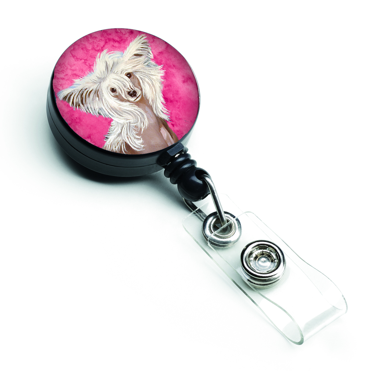 Pink Chinese Crested Retractable Badge Reel