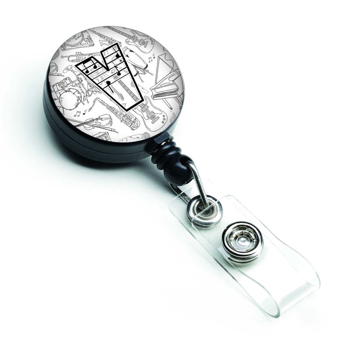 CJ2007-VBR Letter V Musical Note Letters Retractable Badge Reel