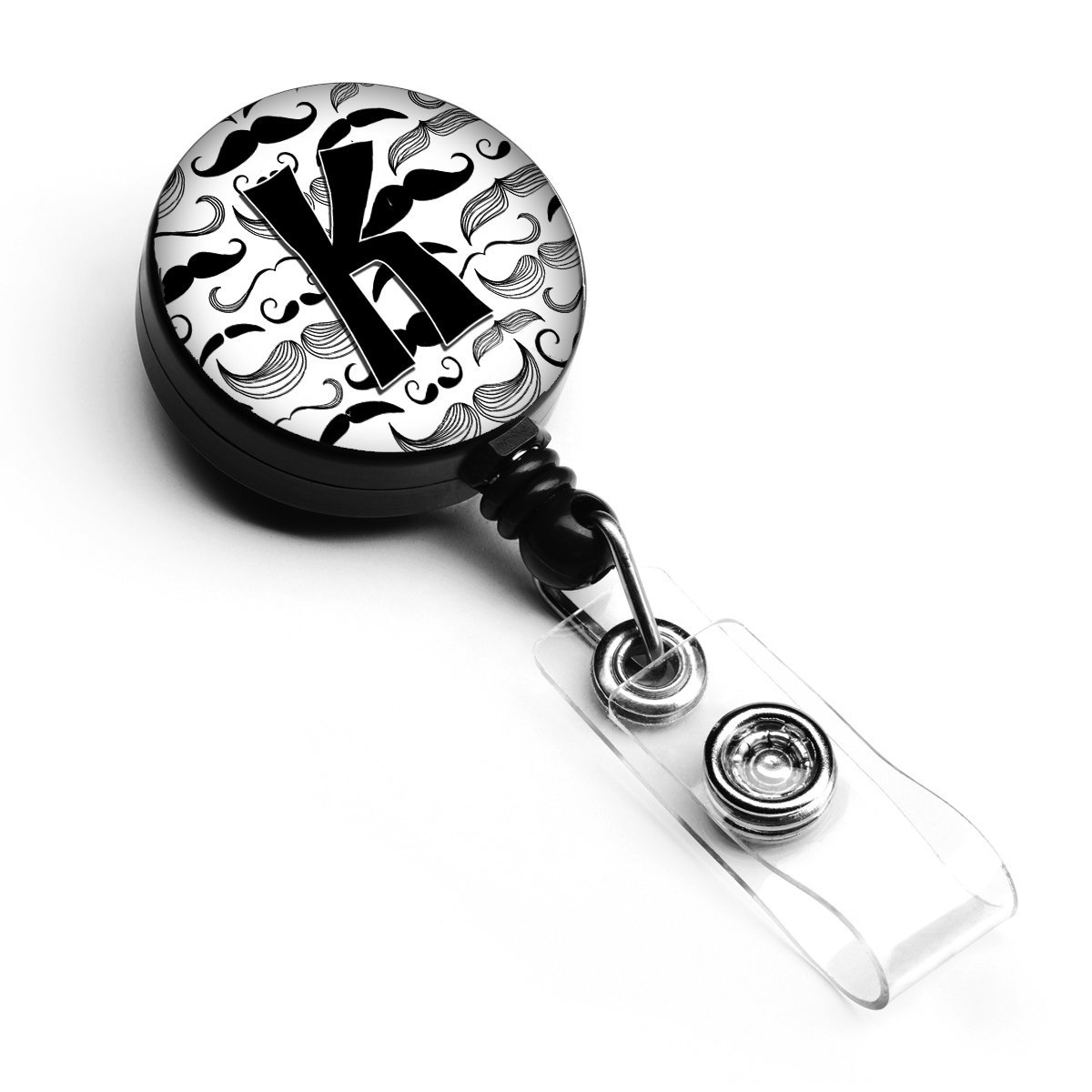 Letter K Moustache Initial Retractable Badge Reel