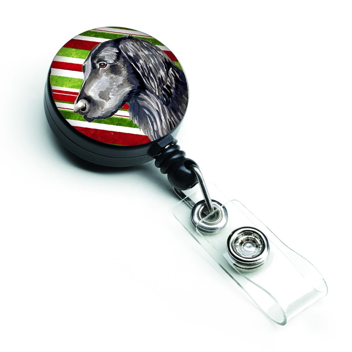 LH9231BR Flat Coated Retriever Candy Cane Holiday Christmas Retractable Badge Reel