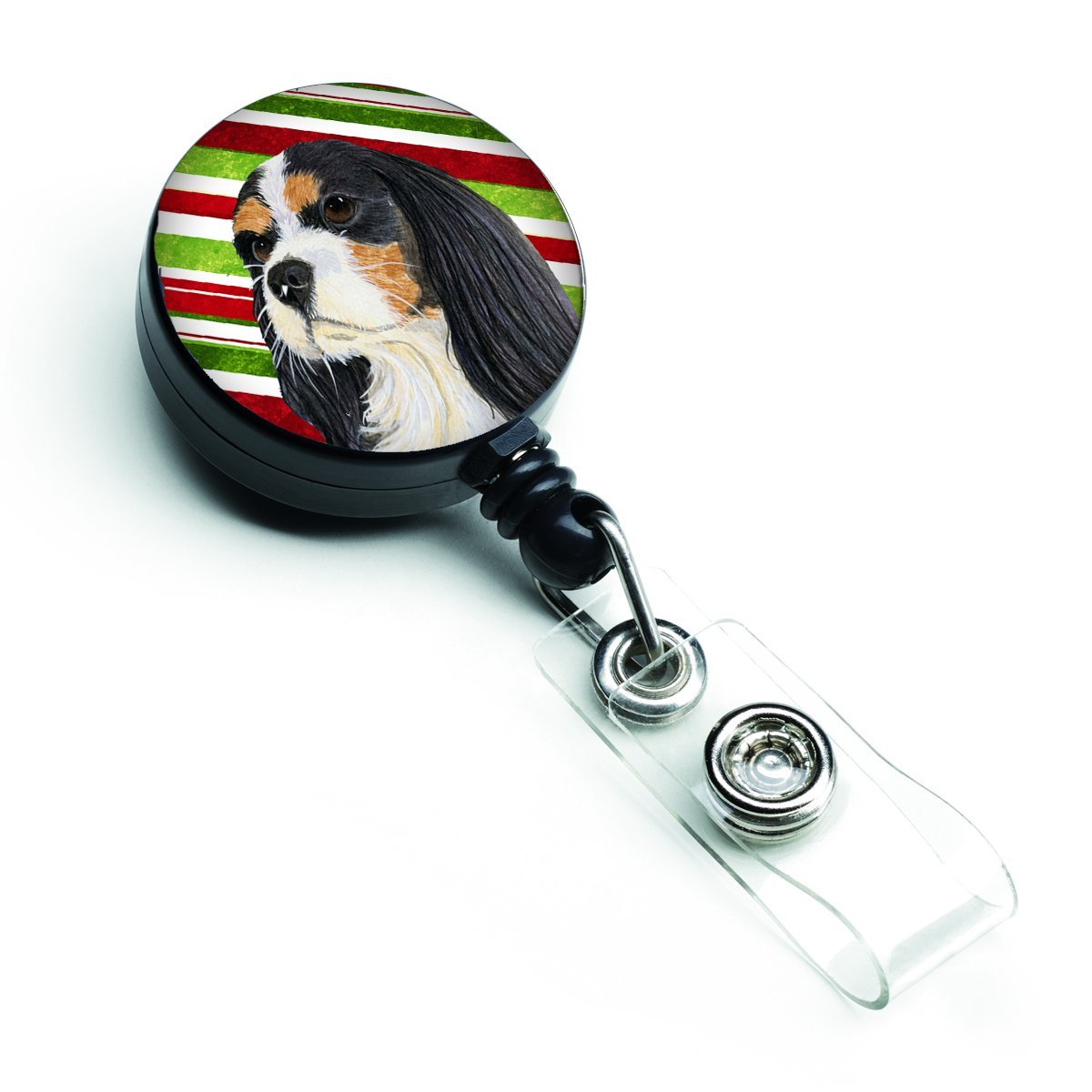 Cavalier Spaniel Candy Cane Holiday Christmas Retractable Badge Reel