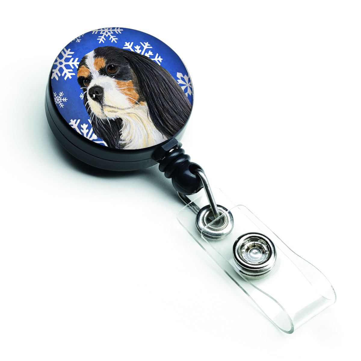 Cavalier Spaniel Winter Snowflakes Holiday Retractable Badge Reel