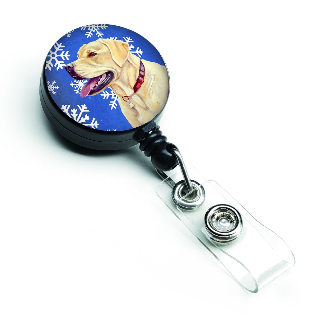 Labrador Winter Snowflakes Holiday Retractable Badge Reel