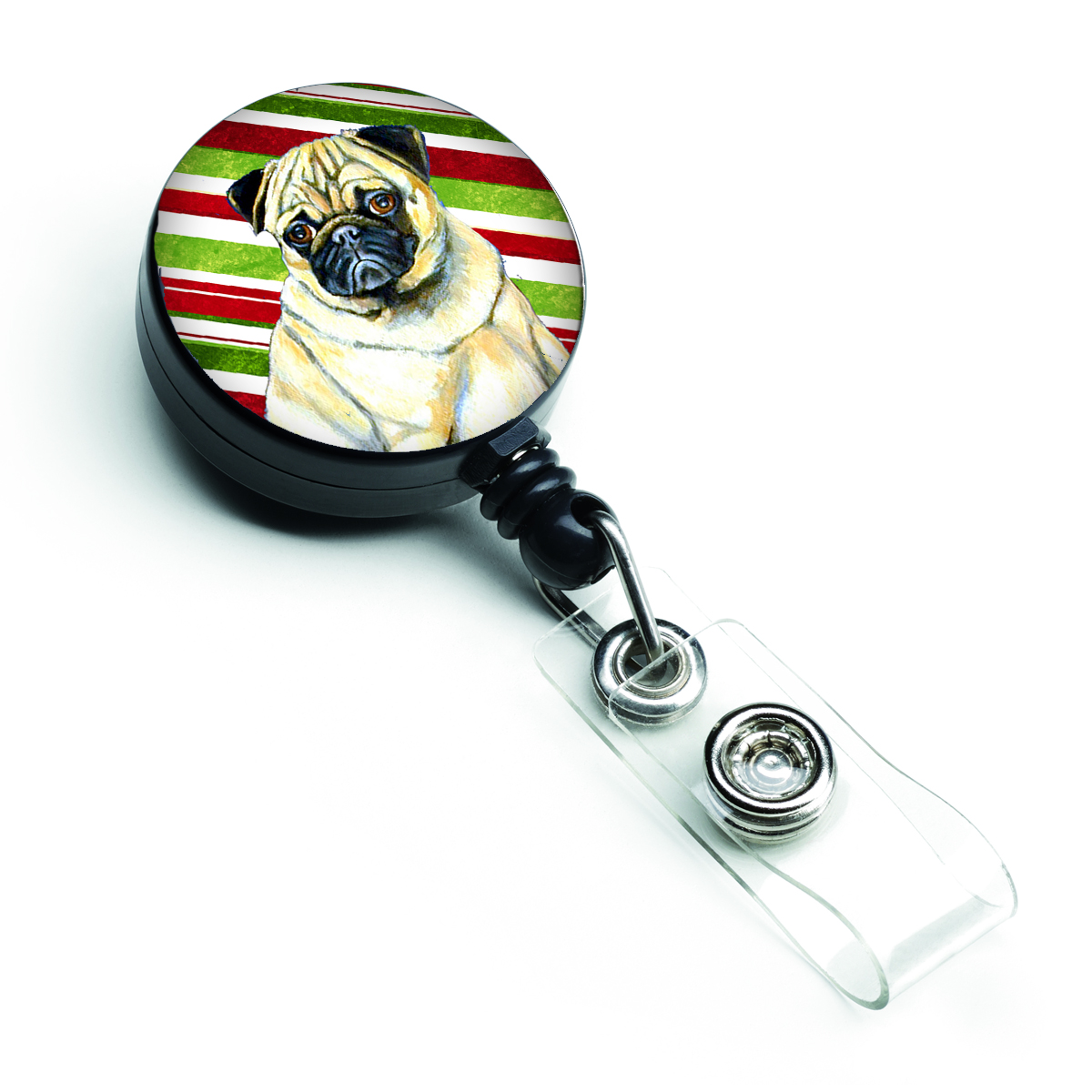 Pug Candy Cane Holiday Christmas Retractable Badge Reel