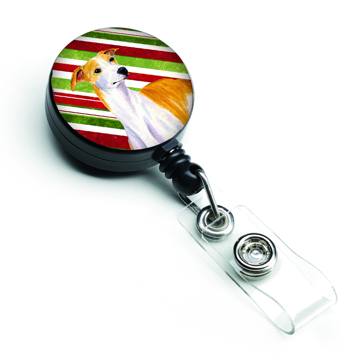 Whippet Candy Cane Holiday Christmas Retractable Badge Reel