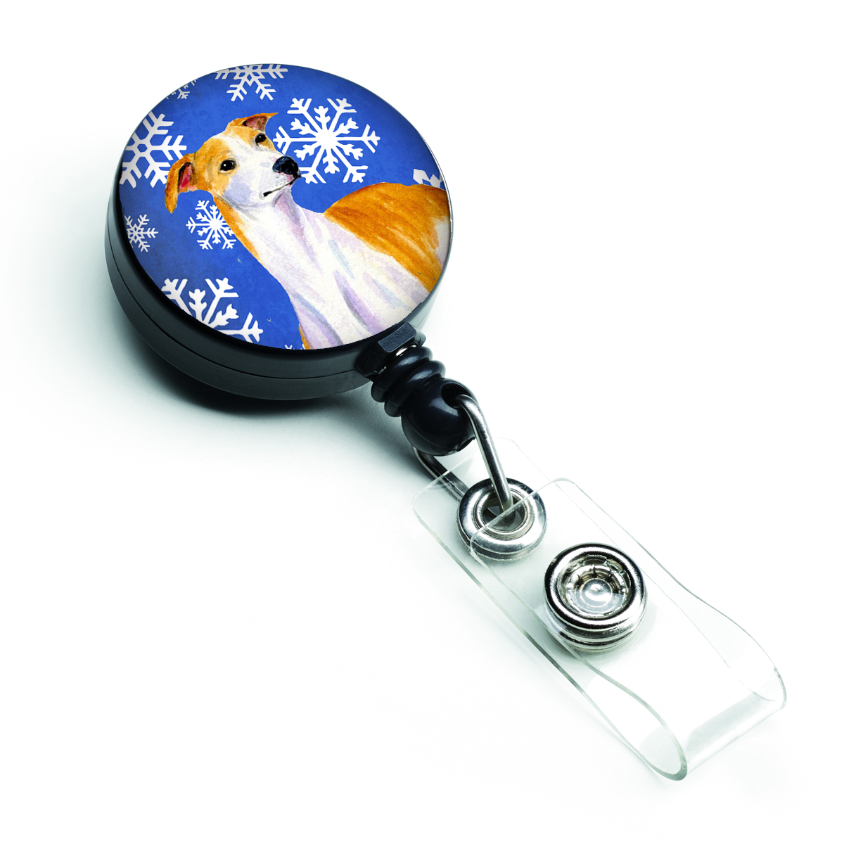 Whippet Winter Snowflakes Holiday Retractable Badge Reel