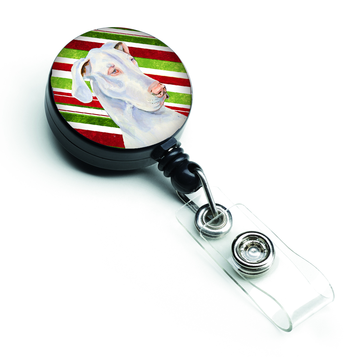 Great Dane Candy Cane Holiday Christmas Retractable Badge Reel