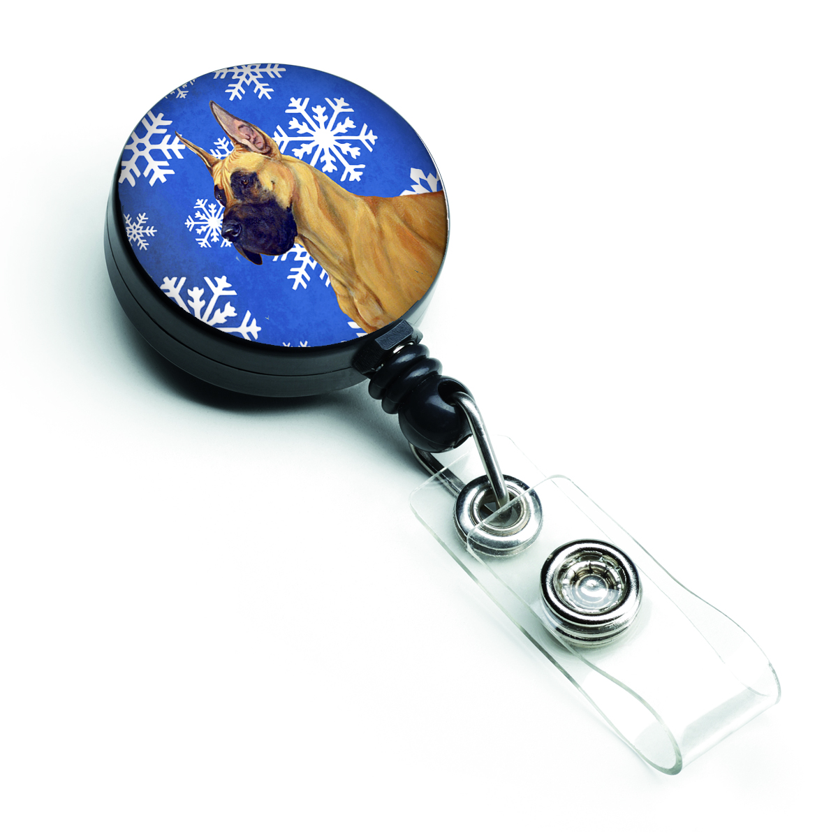 Great Dane Winter Snowflakes Holiday Retractable Badge Reel
