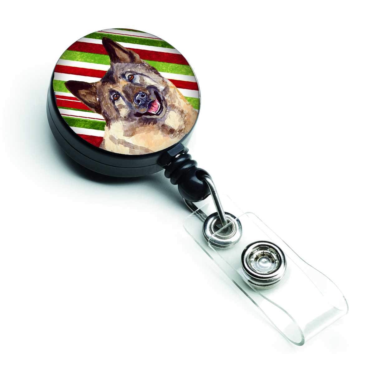 Norwegian Elkhound Candy Cane Holiday Christmas Retractable Badge Reel