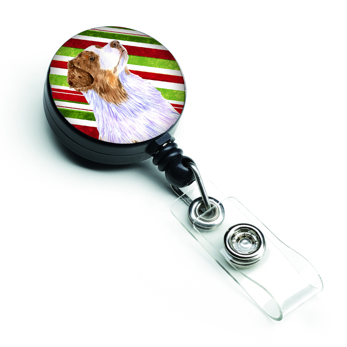 Australian Shepherd Candy Cane Holiday Christmas Retractable Badge Reel