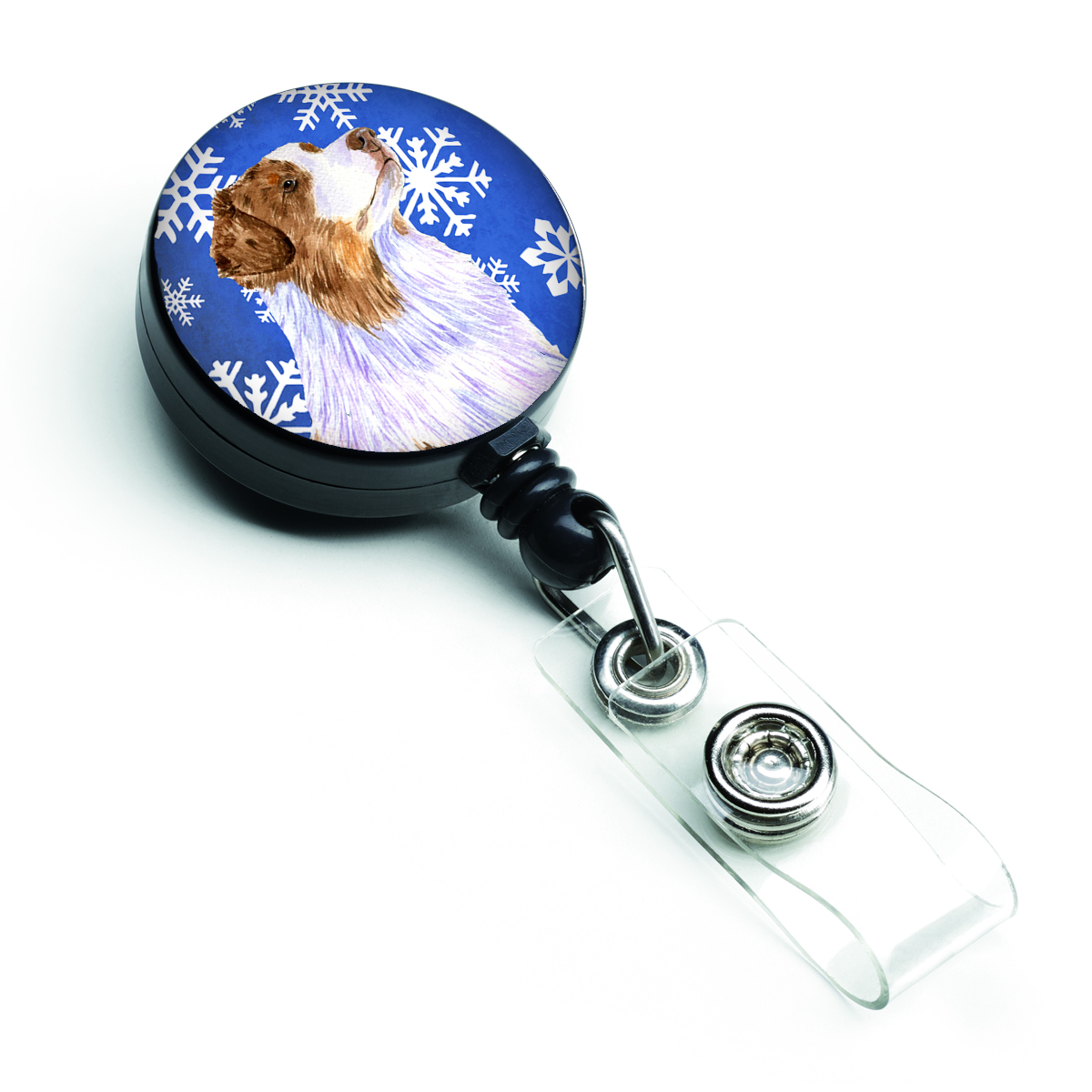 Australian Shepherd Winter Snowflakes Holiday Retractable Badge Reel